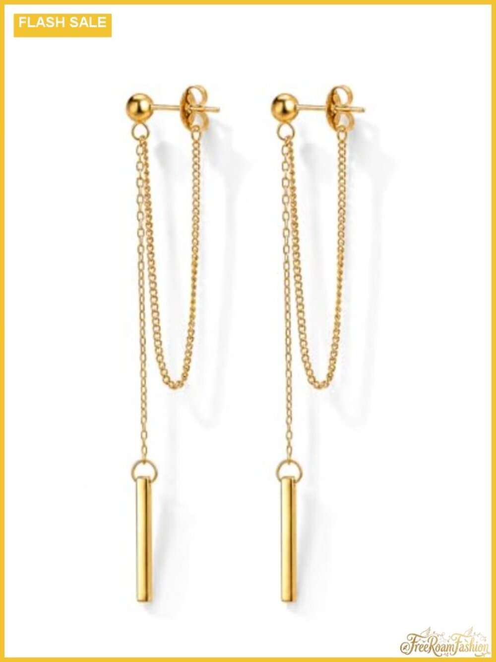 18K Gold Plated Chain Earrings Threader Bar Drop Dangle Hypoallergenic Women